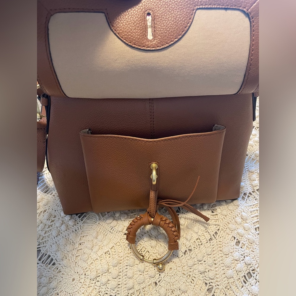See by Chloe Joan Leather Suede Flap Top Zip Caramel Shoulder Bag by Chlo - Picture 7 of 8